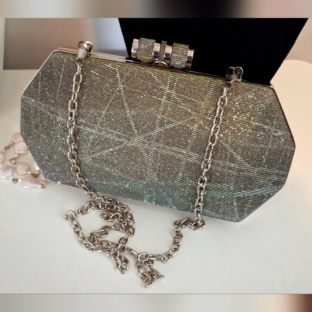 Sondra Roberts Silver Clutch with Chain
